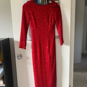 Red Long Sleeve Maxi Evening Gown